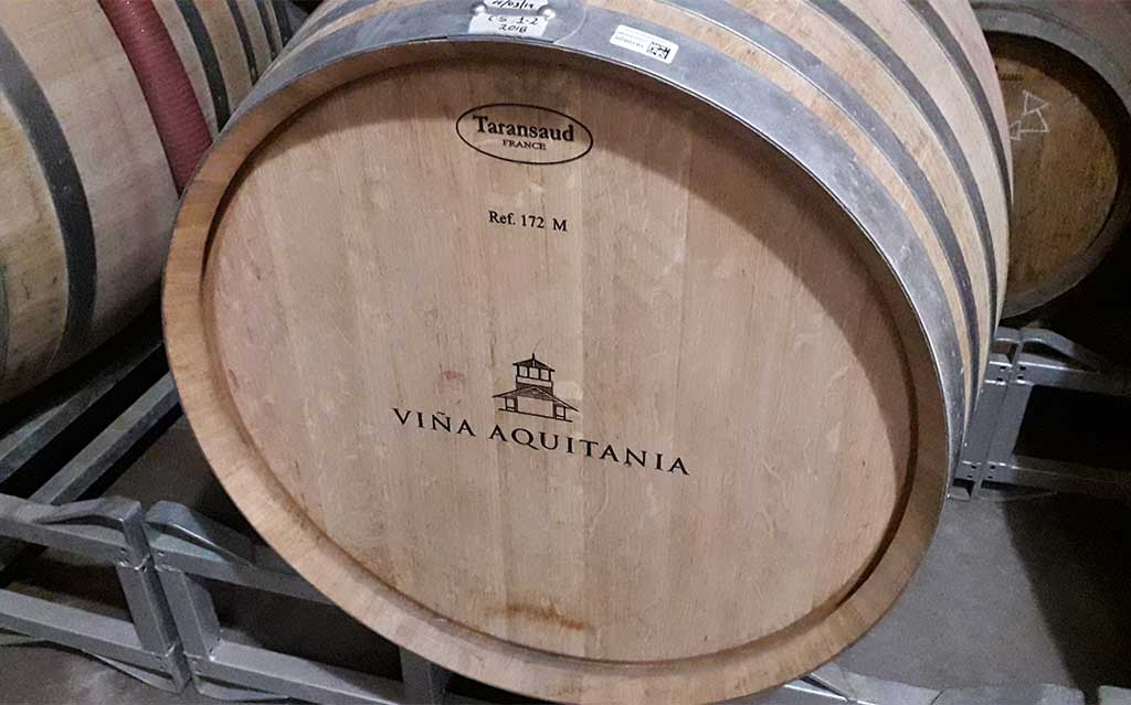 Wine barrel at Aquitania Vineyard