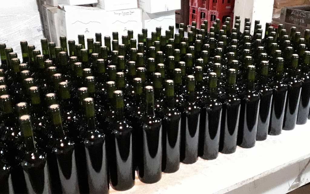 Wine bottles at Aquitania Vineyard