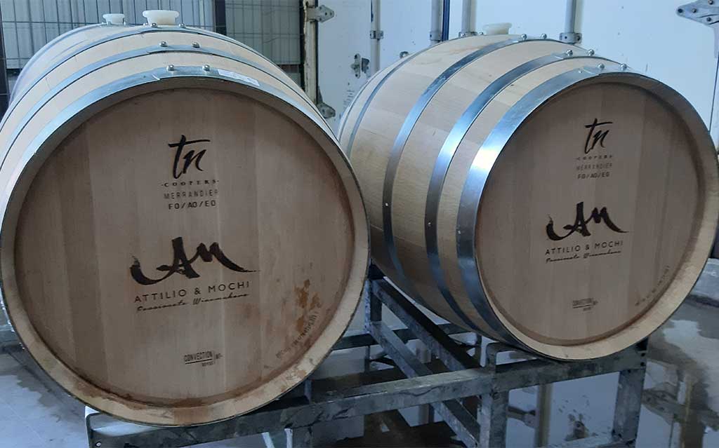 Wine barrels at Attilio and Mochi Vineyard