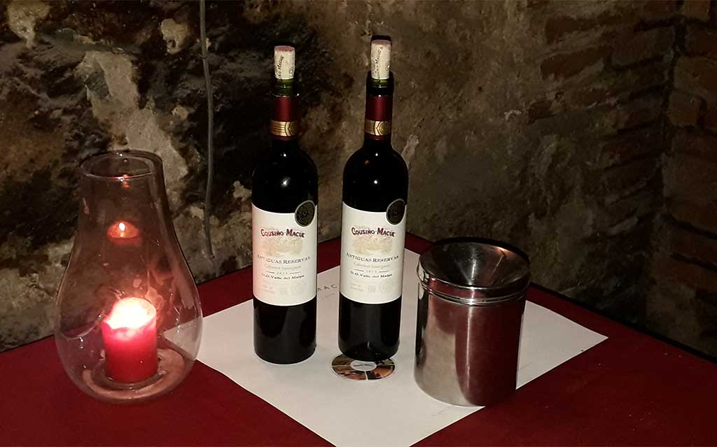 Wine tasting in cellar at Viña Cousino Macul