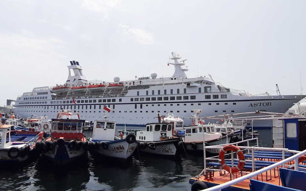 Cruise ship docked in Valparaiso. Shore Excursions from San Antonio, Valparaiso, Puerto Montt and Punta Arenas