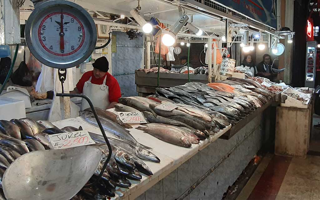 Fish stands at Mercado Central, Santiago, Chile