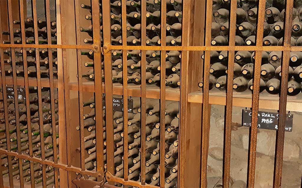 Old wine bottles in cellar at Santa Rita Vineyard