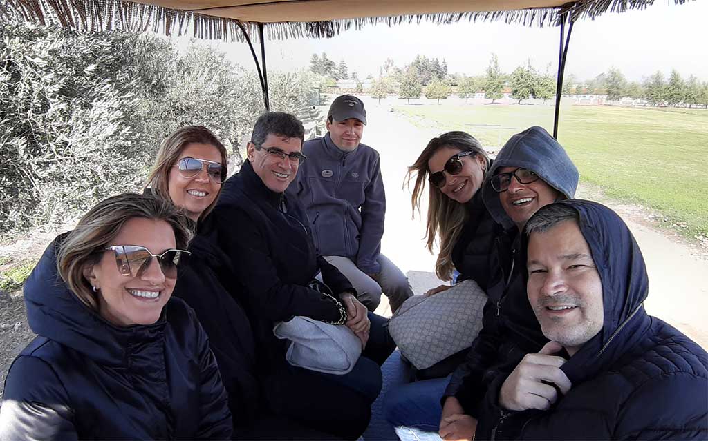 Guests during carriage ride tour at Viu Manent Vineyard