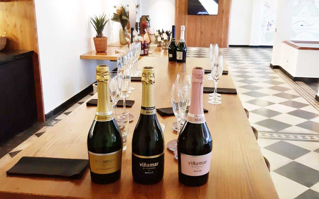 Sparkling wine bottles at Viñamar